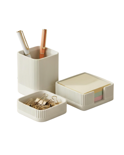 Concrete aesthetic desk organizer set with pen holder paperclip storage sticky note holder