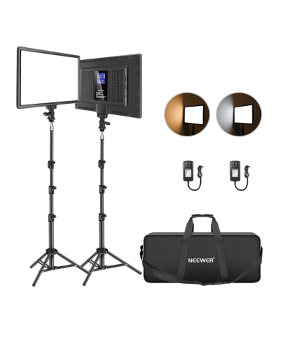 Neewer 13 inch bi-color LED video light panel kit, 2-pack with tripod and 8000 mAh battery