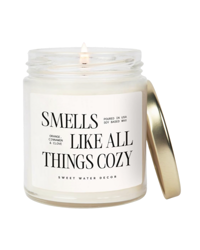 Sweet Water Decor All Things Cozy candle 9oz soy wax with gold lid orange cinnamon scent