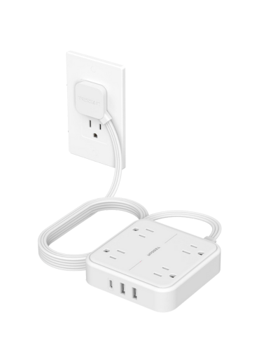 TESSAN 10FT flat plug surge protector power strip with 4 AC outlets and 3 USB ports (1 USB-C) for home and office use